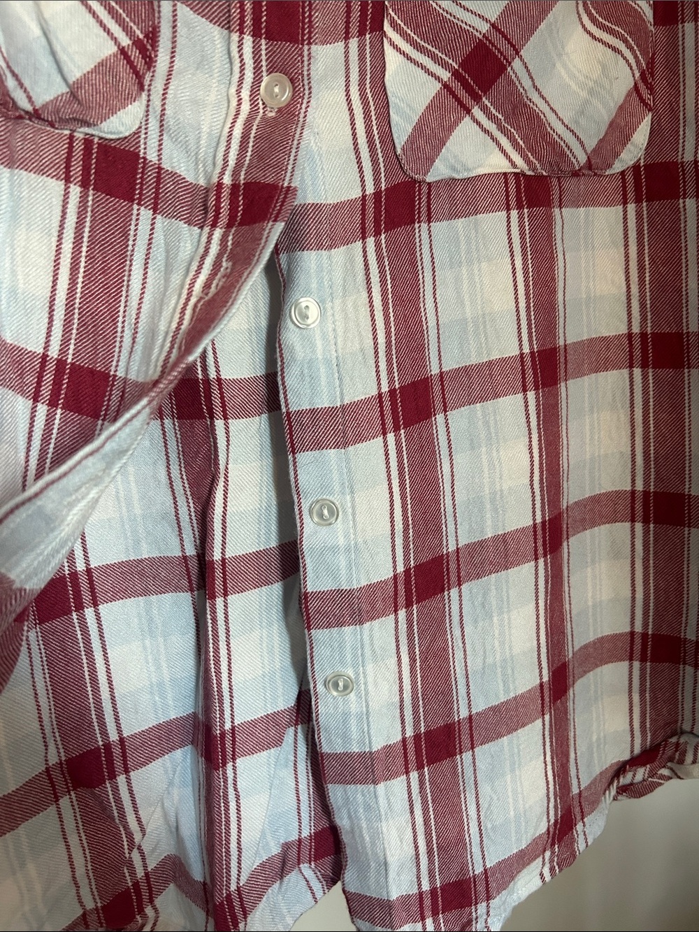 Sanctuary L Red light blue and White Plaid Button-Up rayon casual  Shirt - Picture 12 of 12
